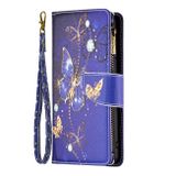 Peňaženkové kožené puzdro Drawing Zipper na Xiaomi Redmi Note 12S - Purple Butterfly