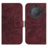 Peňaženkové kožené puzdro Sun Flower na Honor Magic5 Lite - Vínovo červená