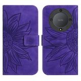 Peňaženkové kožené puzdro Sun Flower na Honor Magic5 Lite - Tmavo fialová