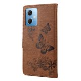 Peňaženkové kožené puzdro Butterfly Embossed na Xiaomi Redmi Note 12 Pro 5G – Hnedá