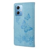 Peňaženkové kožené puzdro Butterfly Embossed na Xiaomi Redmi Note 12 Pro 5G – Modrá
