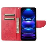 Peňaženkové kožené puzdro Butterfly Flower na Xiaomi Redmi Note 12 Pro+ 5G - Červená