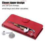 Peňaženkové kožené puzdro Calf Zipper na Honor Magic5 Lite - Červená