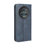 Peňaženkové kožené puzdro Retro Buckle na Honor Magic5 Pro - Modrá