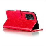 Peňaženkové kožené puzdro LACE FLOWER na Samsung Galaxy A14 4G/5G – Červená