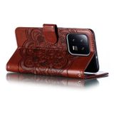 Peňaženkové kožené puzdro MANDALA na Xiaomi 13 – Hnedá