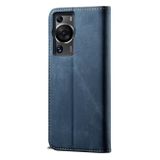 Peňaženkové kožené puzdro Denim Texture na Huawei P60 Pro - Modrá