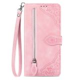 Peňaženkové kožené puzdro Flower Zipper na Honor Magic5 - Ružová