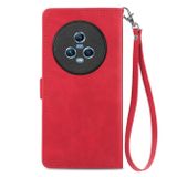 Peňaženkové kožené puzdro Flower Zipper na Honor Magic5 - Červená