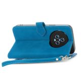 Peňaženkové kožené puzdro Flower Zipper na Honor Magic5 - Modrá