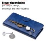 Peňaženkové kožené puzdro Calf Zipper na Honor Magic5 Pro - Modrá