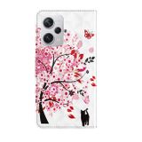 Peňaženkové 3D kožene puzdro Painting Pattern na Xiaomi Redmi Note 12 Pro+ 5G - Cat Under The Tree