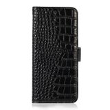 Peňaženkové kožené puzdro Crocodile Top Layer na Galaxy A55 5G - Čierna
