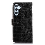 Peňaženkové kožené puzdro Crocodile Top Layer na Galaxy A55 5G - Čierna