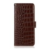 Peňaženkové kožené puzdro Crocodile Top Layer na Galaxy A55 5G - Hnedá