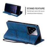 Peňaženkové kožené puzdro Splicing Leather na Xiaomi 14 Pro - Modrá