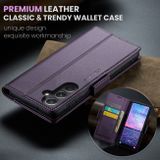 Peňaženkové kožené puzdro CaseMe Litchi na Samsung Galaxy S23 FE - Perleťová fialová