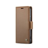 Peňaženkové kožené puzdro CaseMe Litchi na Samsung Galaxy S24 5G - Hnedá