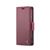 Peňaženkové kožené puzdro CaseMe Litchi na Samsung Galaxy S24 5G - Vínovo červená