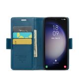 Peňaženkové kožené puzdro CaseMe Litchi na Samsung Galaxy S24 5G - Modrá