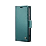 Peňaženkové kožené puzdro CaseMe Litchi na Samsung Galaxy S24 5G - Perleťovo modrá