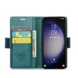 Peňaženkové kožené puzdro CaseMe Litchi na Samsung Galaxy S24 5G - Perleťovo modrá