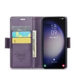 Peňaženkové kožené puzdro CaseMe Litchi na Samsung Galaxy S24 5G - Perleťovo fialová