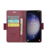 Peňaženkové kožené puzdro CaseMe Litchi na Samsung Galaxy S24 Plus 5G - Vínovo červená
