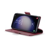 Peňaženkové kožené puzdro CaseMe Litchi na Samsung Galaxy S24 Plus 5G - Vínovo červená