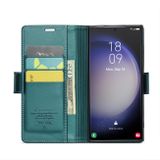 Peňaženkové kožené puzdro CaseMe Litchi na Samsung Galaxy S24 Ultra 5G - Perleťovo modrá