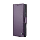 Peňaženkové kožené puzdro CaseMe Litchi na Samsung Galaxy S24 Ultra 5G - Perleťovo fialová
