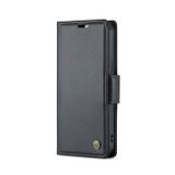 Peňaženkové kožené puzdro CaseMe Litchi na iPhone 15 - Čierna
