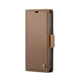 Peňaženkové kožené puzdro CaseMe Litchi na iPhone 15 - Hnedá