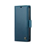 Peňaženkové kožené puzdro CaseMe Litchi na iPhone 15 - Modrá