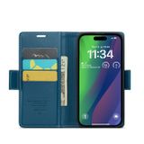Peňaženkové kožené puzdro CaseMe Litchi na iPhone 15 - Modrá