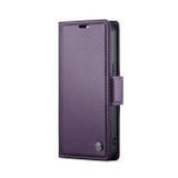 Peňaženkové kožené puzdro CaseMe Litchi na iPhone 15 - Perleťovo fialová