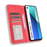Peňaženkové kožené puzdro Retro Buckle na Xiaomi Redmi Note 13 4G - Červená