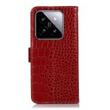 Peňaženkové kožené puzdro Crocodile Layer na Xiaomi 14 - Červená