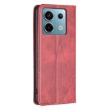 Peňaženkové kožené puzdro Rhombus Texture na Xiaomi Redmi Note 13 Pro 4G - Červená