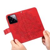 Peňaženkové kožené puzdro 7-petals na Xiaomi 14 Pro - Červená