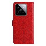 Peňaženkové kožené puzdro Sunflower na Xiaomi 14 - Červená