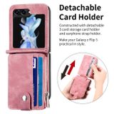 Peňaženkové kožené puzdro Zipper na Samsung Galaxy Z Flip 5 - Ružová
