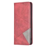Peňaženkové kožené puzdro Magnetic Rhombus Texture na Moto G54 5G / G54 5G Power Edition - Červená
