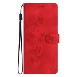 Peňaženkové kožené puzdro Flower Butterfly na Xiaomi Redmi Note 12S - Červená