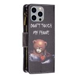 Peňaženkové kožené puzdro na iPhone 15 Pro Max - Bear