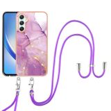 Gumený kryt Electroplating Marble Lanyard na Samsung Galaxy A25 5G – Bledo fialová