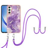 Gumený kryt Electroplating Marble Lanyard na Samsung Galaxy A25 5G – Tmavo fialová
