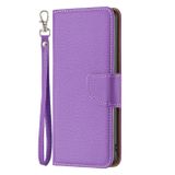 Peňaženkové kožené puzdro LITCHI na iPhone 15 Pro - Fialová