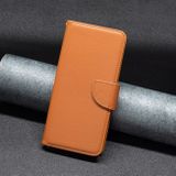 Peňaženkové kožené puzdro LITCHI na iPhone 15 Pro - Hnedá