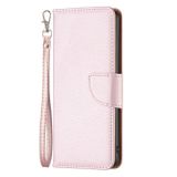 Peňaženkové kožené puzdro LITCHI na iPhone 15 Plus - Ružovozlatá